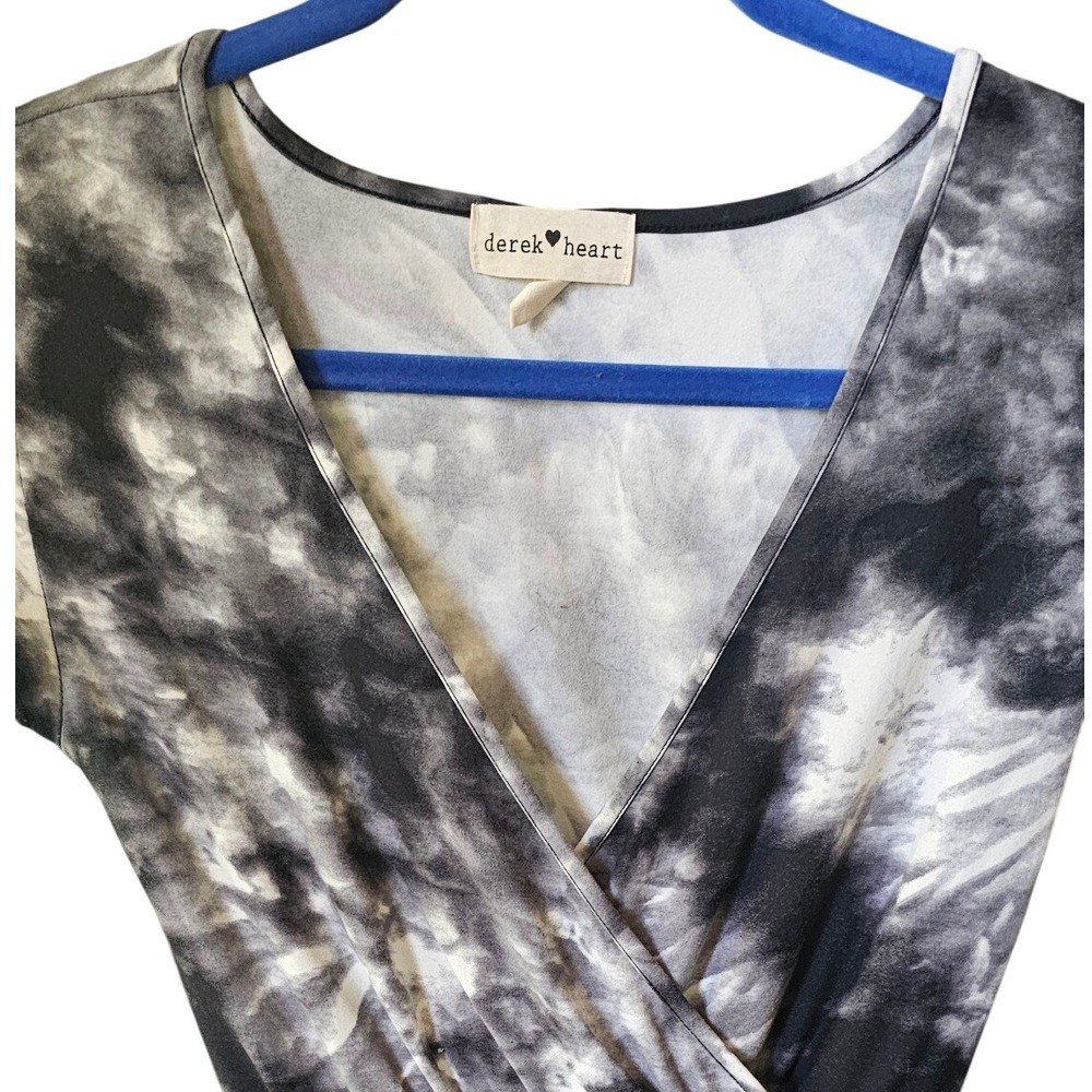 Derek Heart Black & White Tie Dye Wrap Dress - Short Sleeve - Size S - Picture 2 of 6